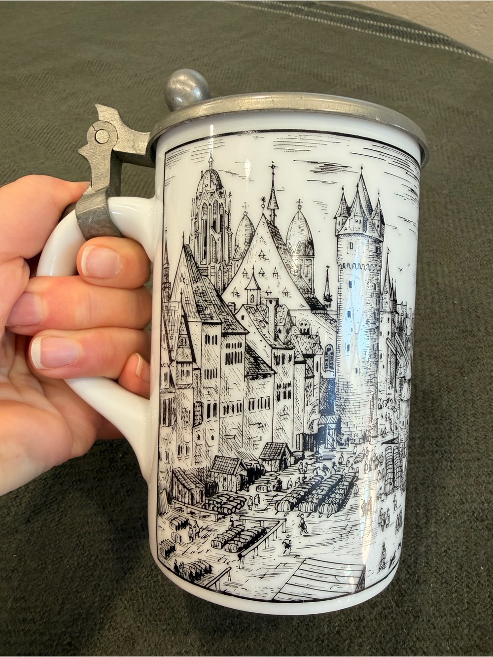 Vintage Porcelain German Beer Stein with Pewter Lid - Frankfurt am Main